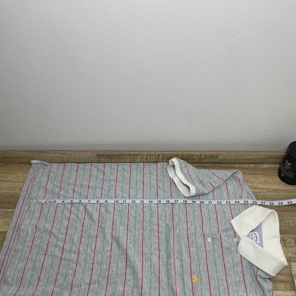 Brooks Brothers Men M Slim Striped Supima Cotton Polo Shirt Grey Contrast Collar - Picture 6 of 6